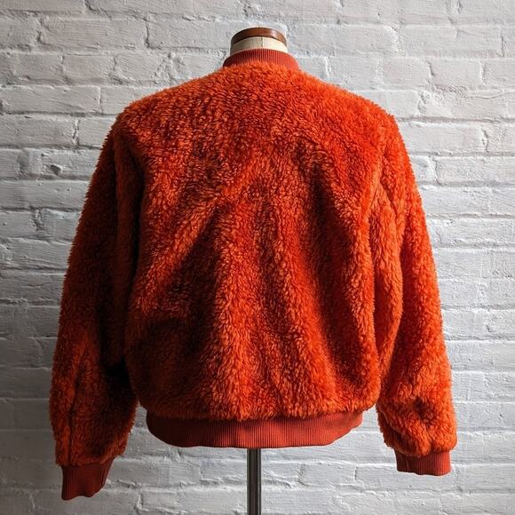 Uniqlo Faux Fur Orange Coat Fuzzy Bomber Indie Retro Statement Preppy Jacket - Picture 7 of 10
